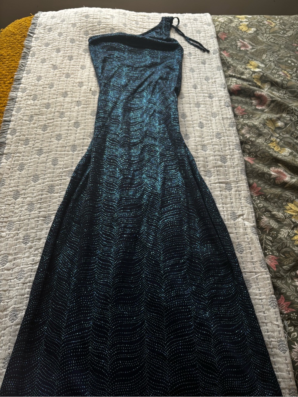 Navy Blue Sequin Asymmetrical Slip Dress